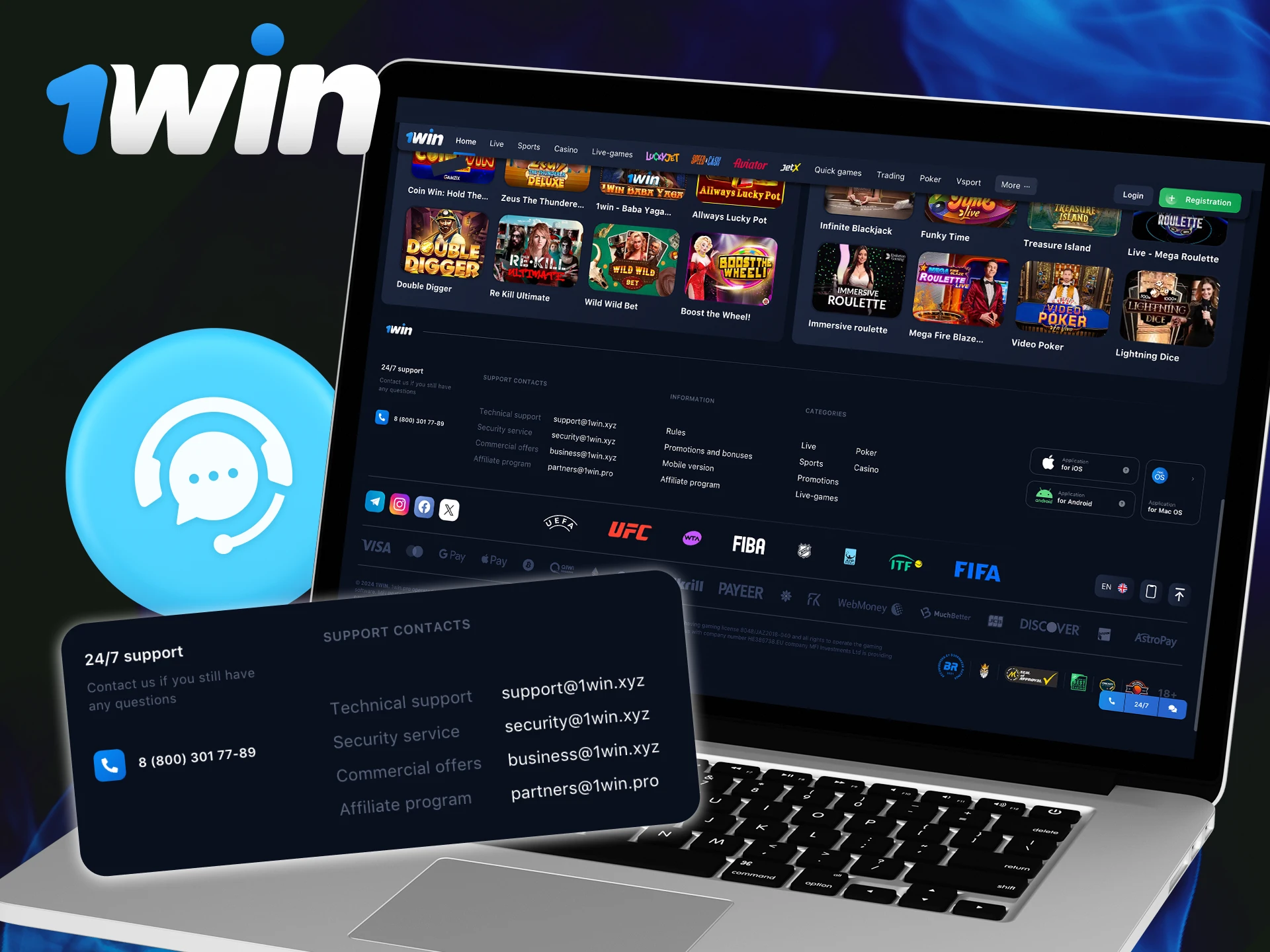 Is there technical support for the Aviator game at 1Win casino.