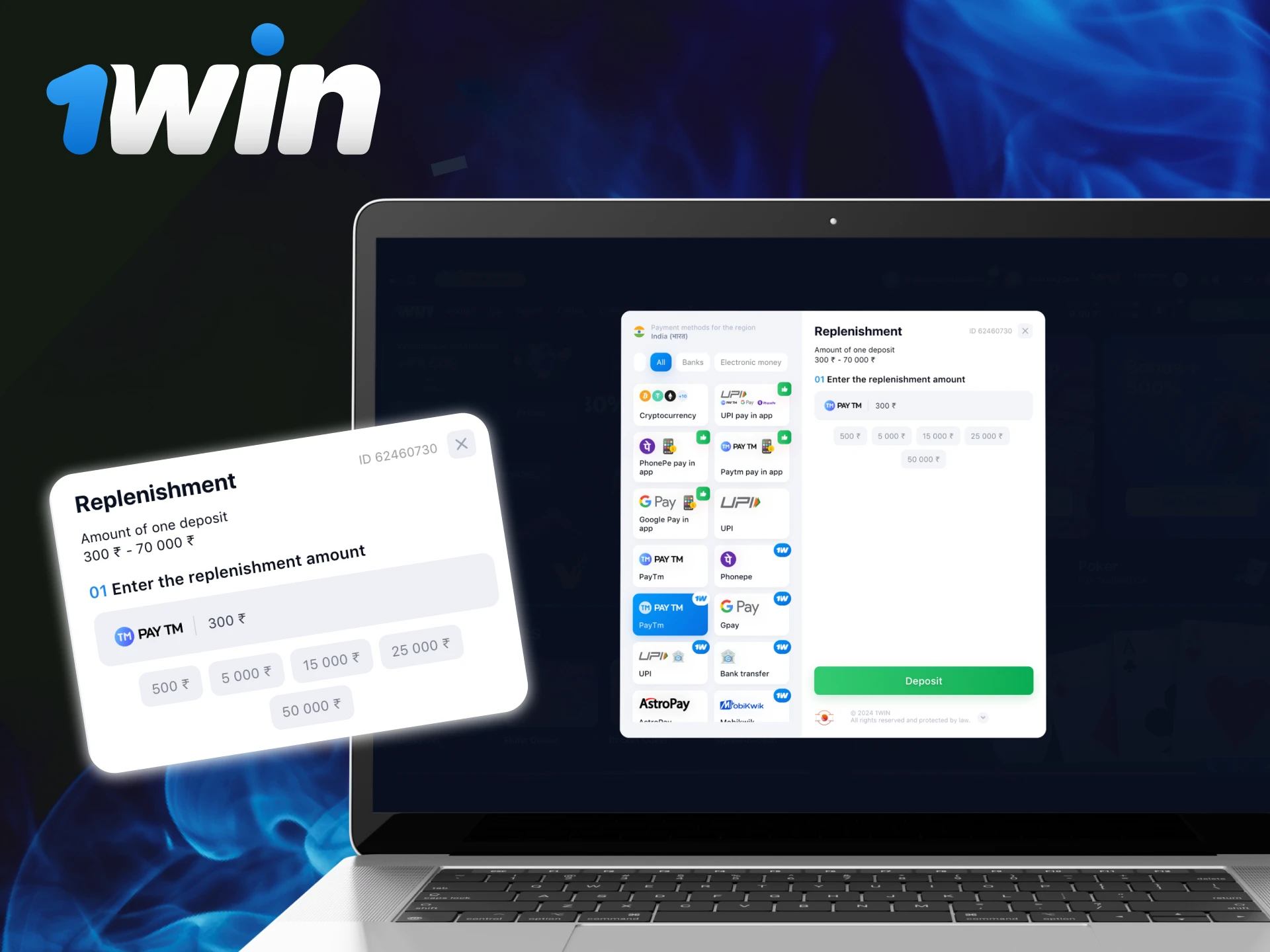 Instructions on how to deposit money into your account at 1Win casino.