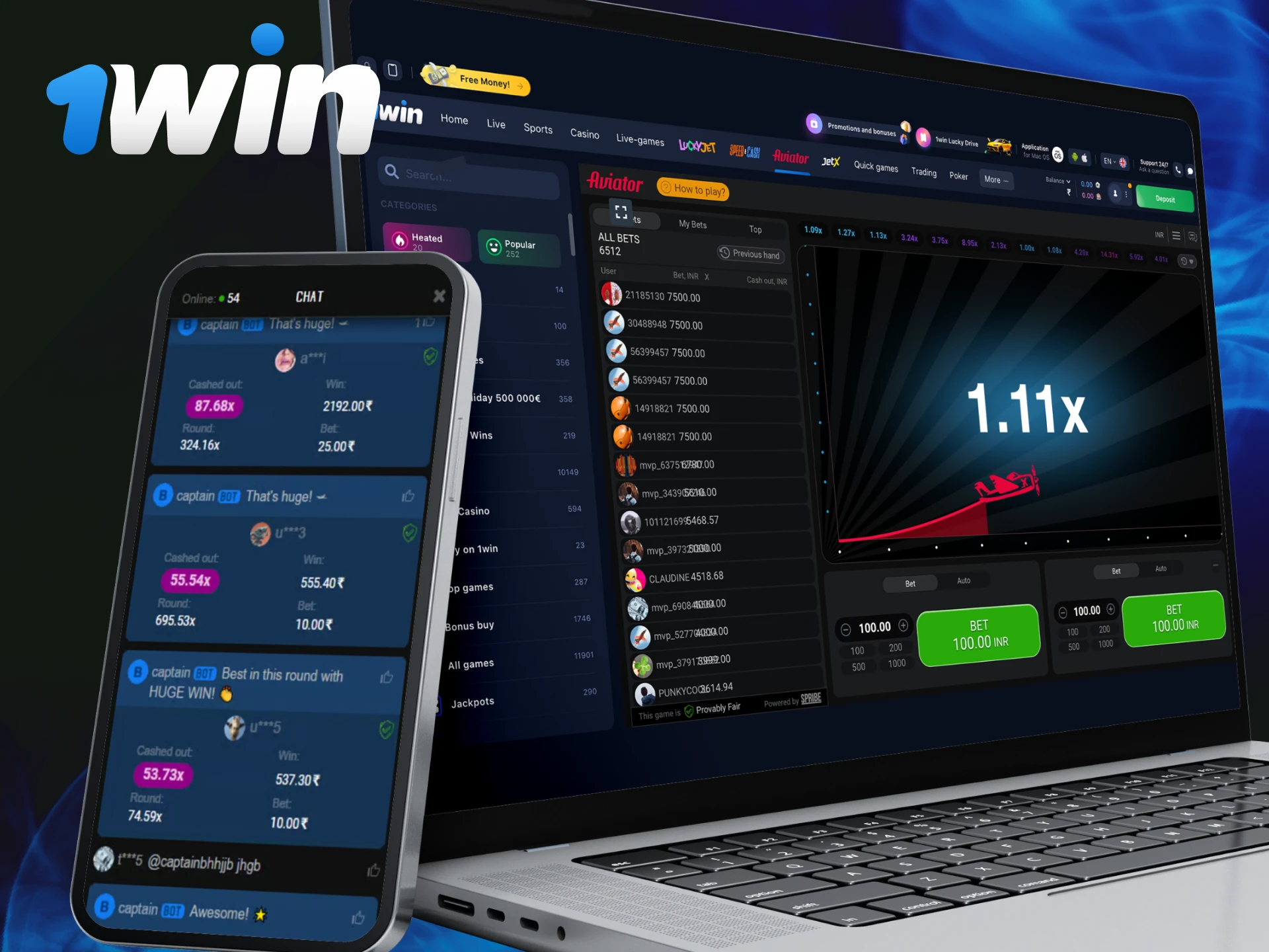 What is live chat game Aviator casino 1Win.