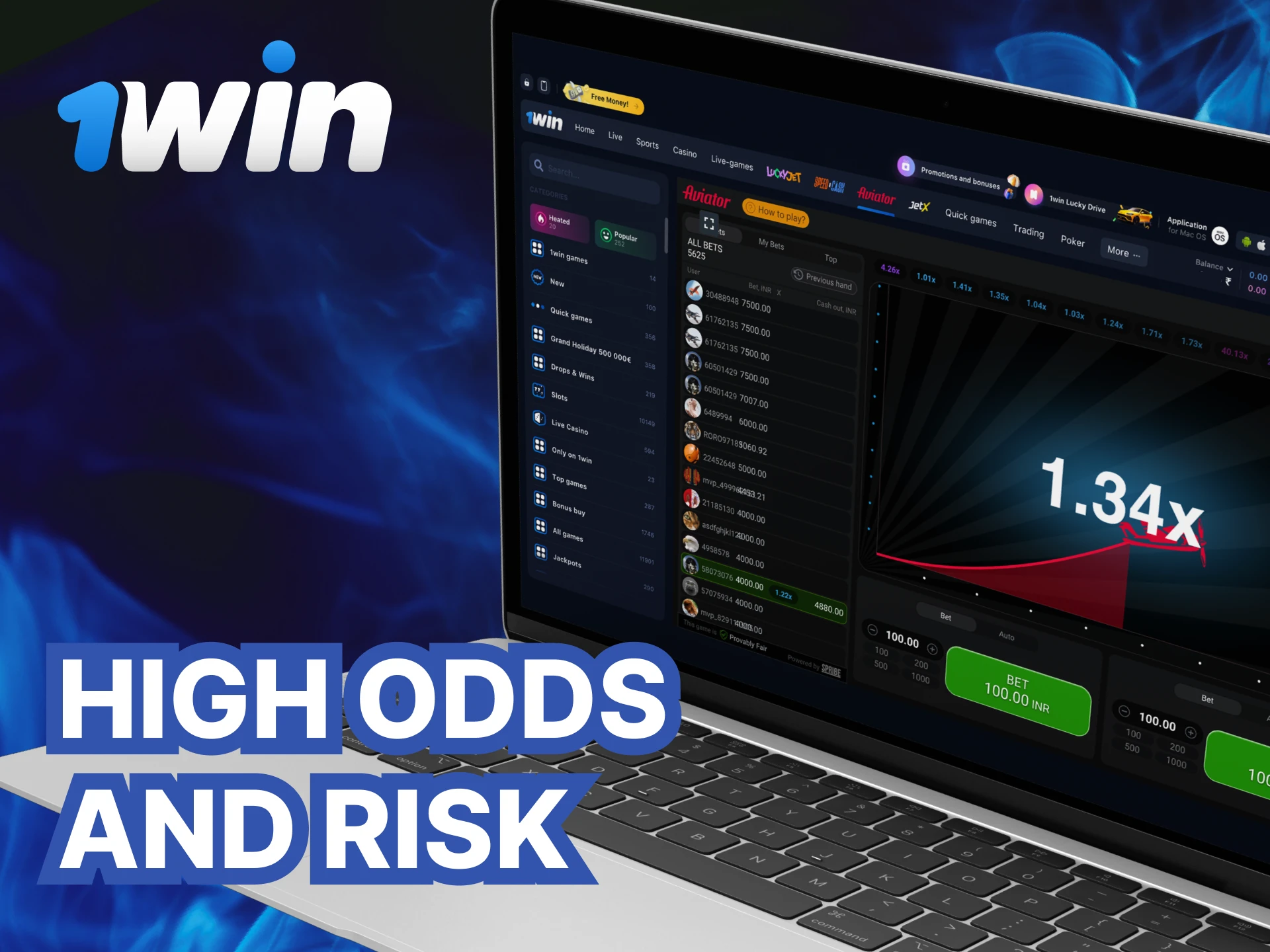 What is High Odds and Risk for the Aviator game at 1Win casino.