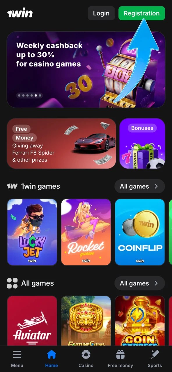 Open 1Win, sign up now and fly high in Aviator.