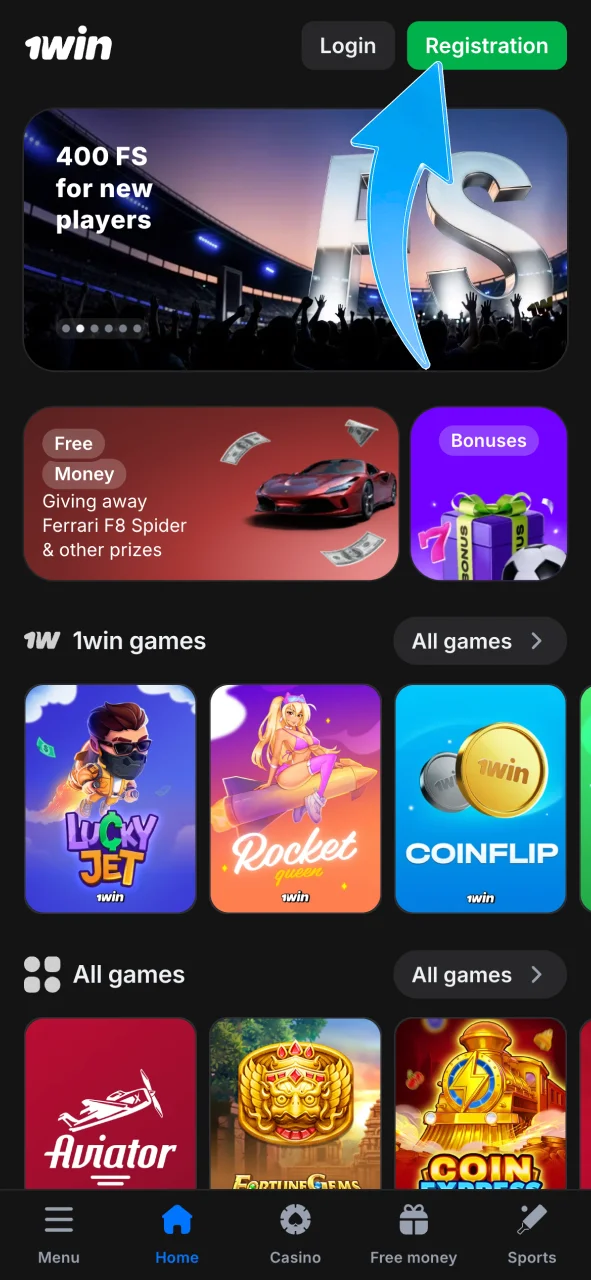 Join Aviator on 1Win, fill in the form and set your password.