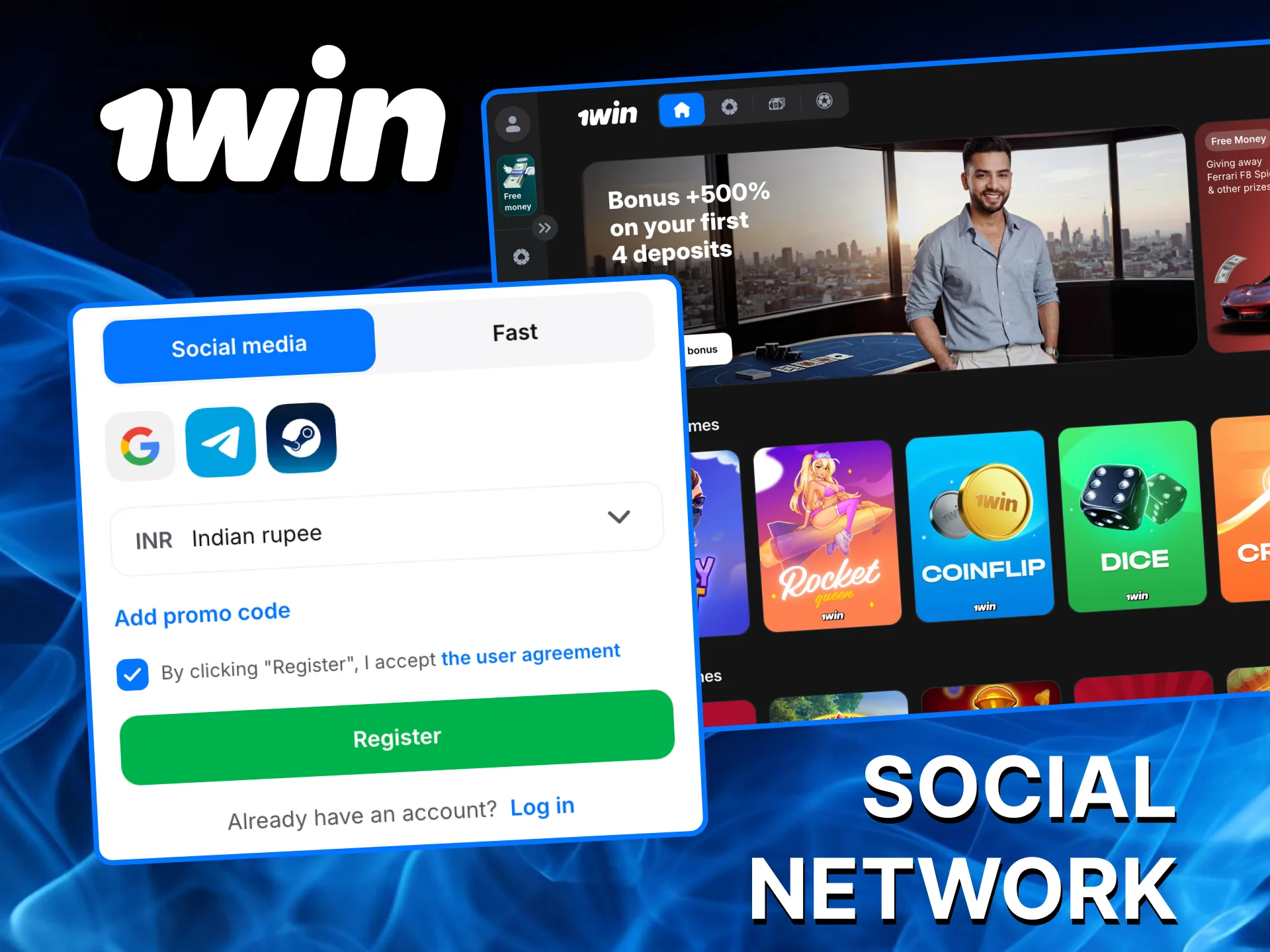 Link your social profile to 1Win and play Aviator instantly.
