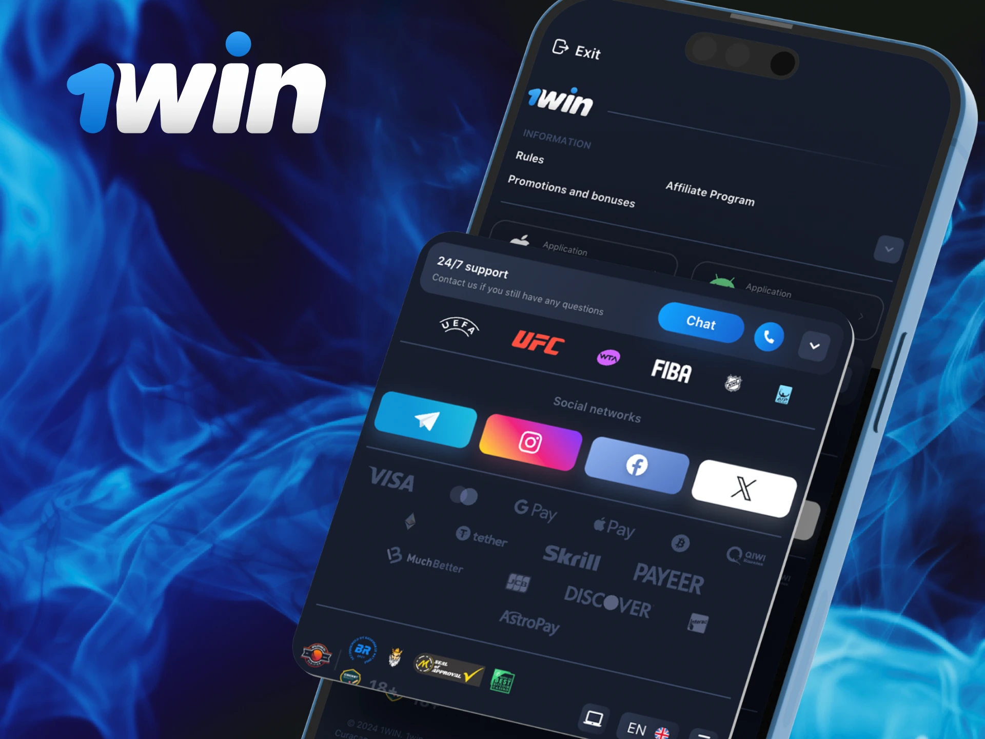 What are the payment methods in the 1Win casino mobile app.