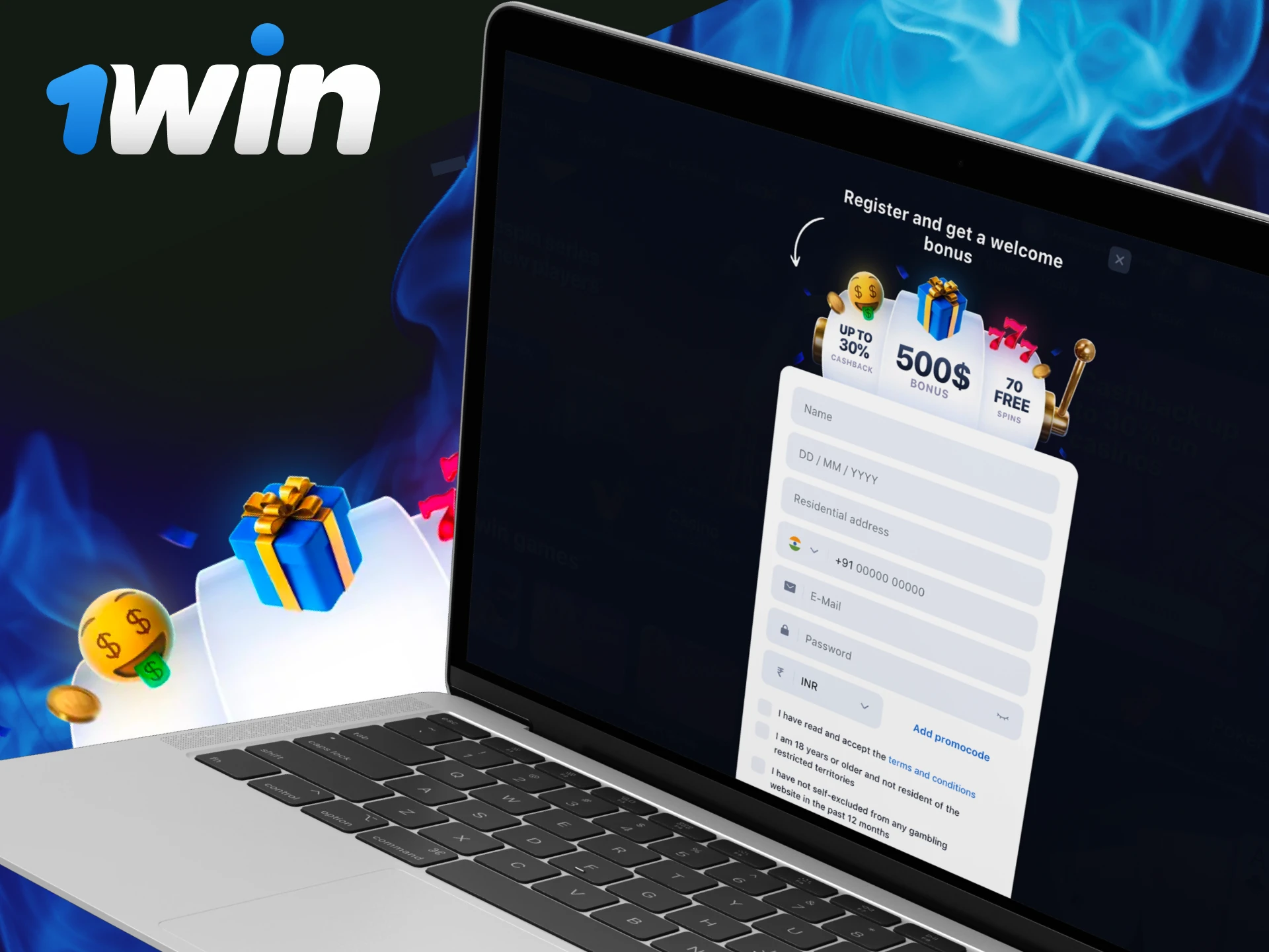 How to register on the 1Win casino website.