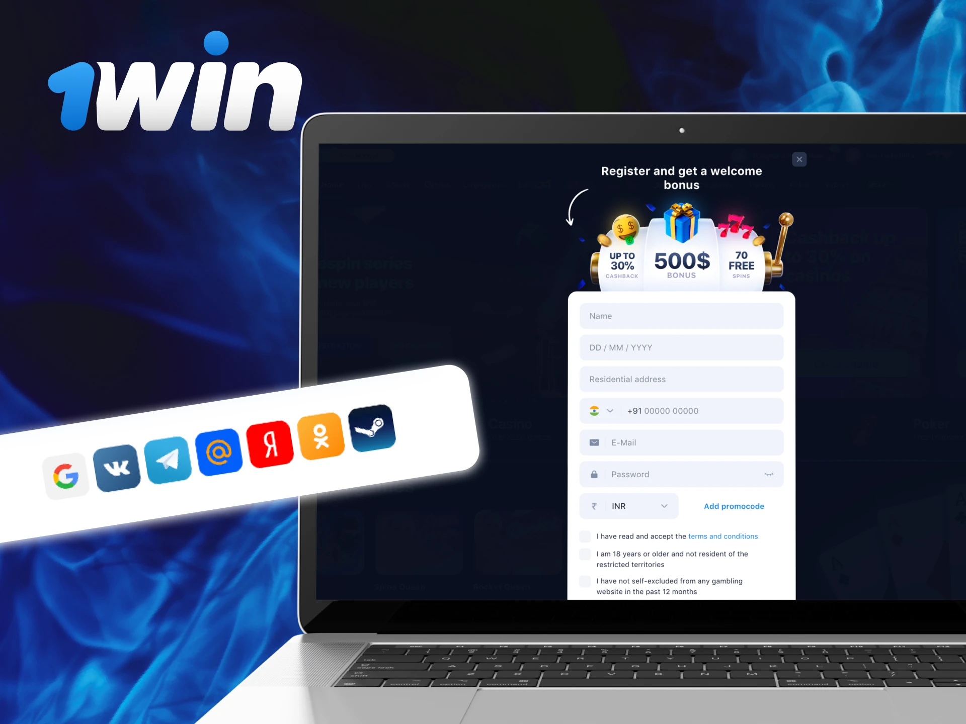 Is there registration using social networks on the 1Win casino website for the Aviator game.