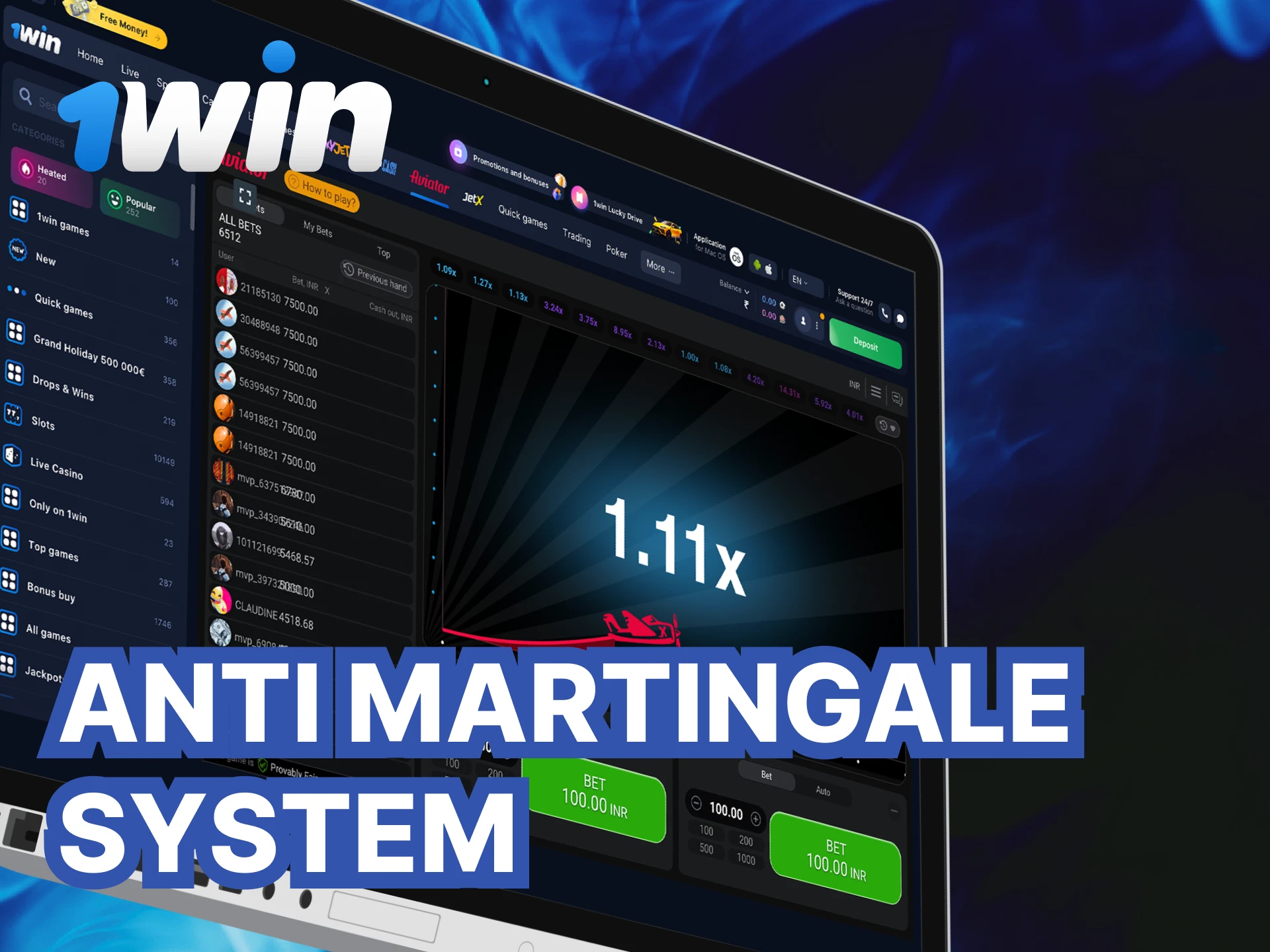 What is the Anti Martingale System for playing in the Aviator game at 1Win casino.
