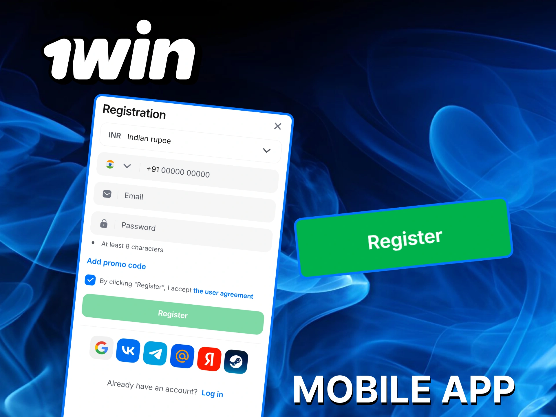 Complete your registration via the mobile app to start playing Aviator at 1Win.