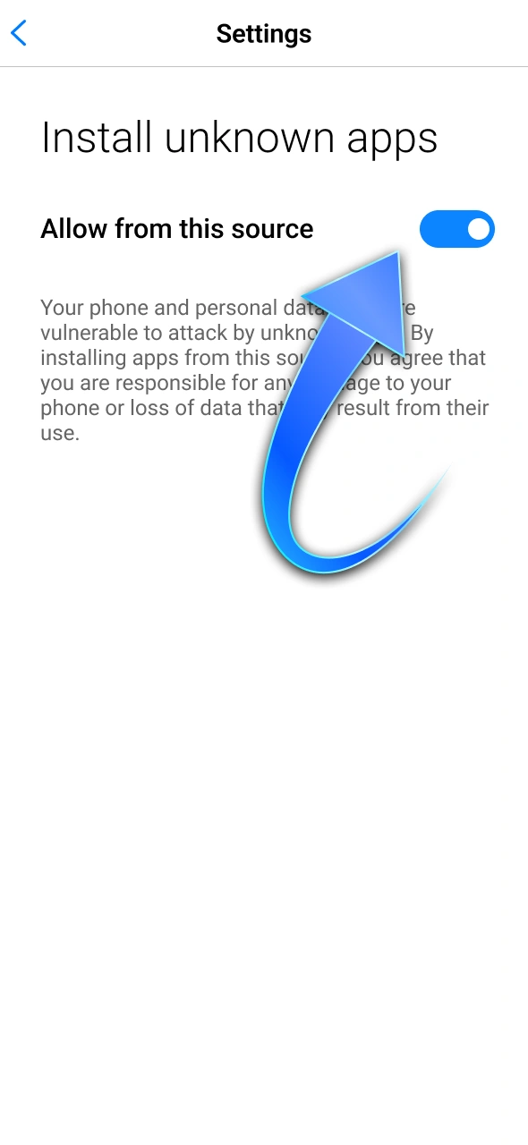 Allow unknown sources in your Android settings to install 1win.