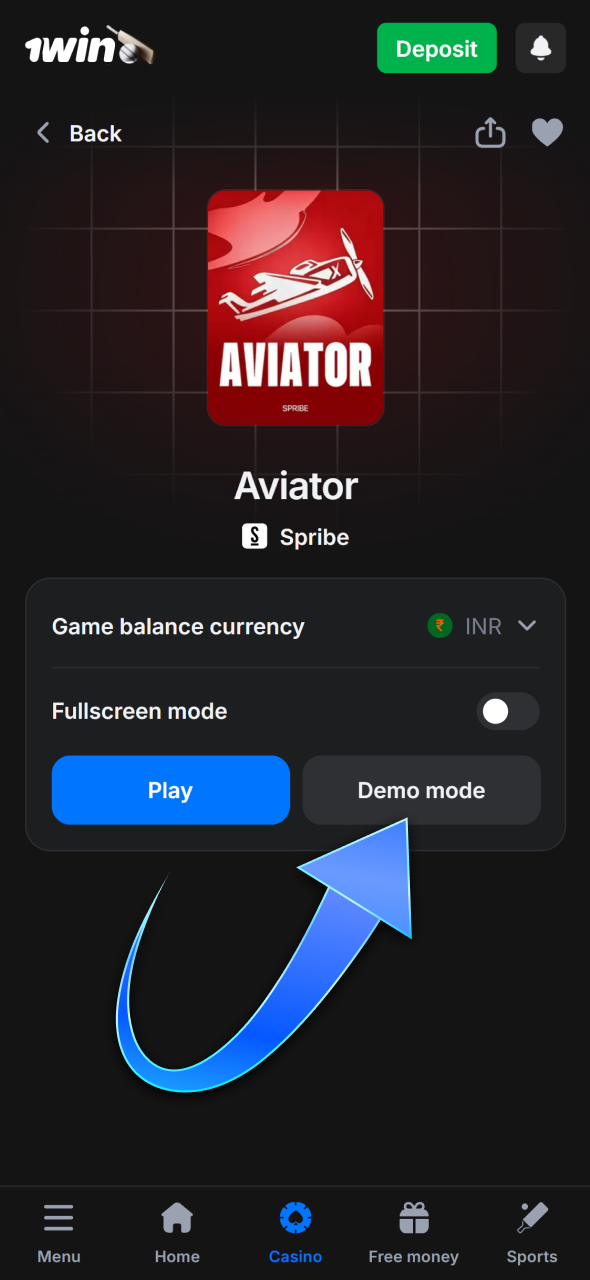 Find and launch the Aviator demo version on 1win.