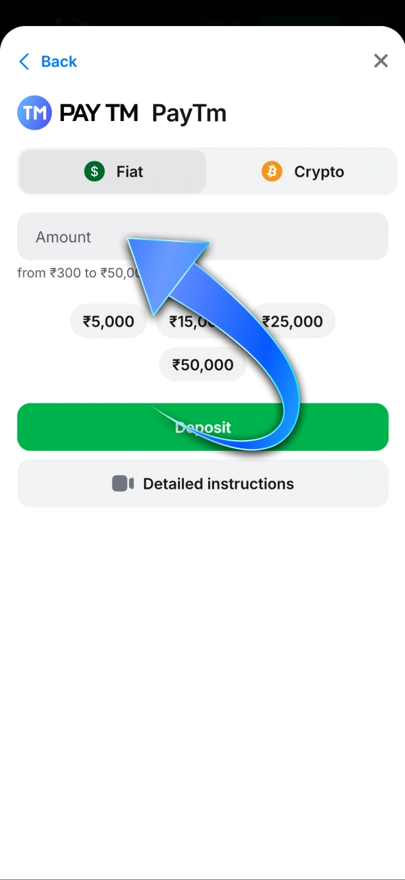 Enter the amount you wish to deposit into your 1win balance.