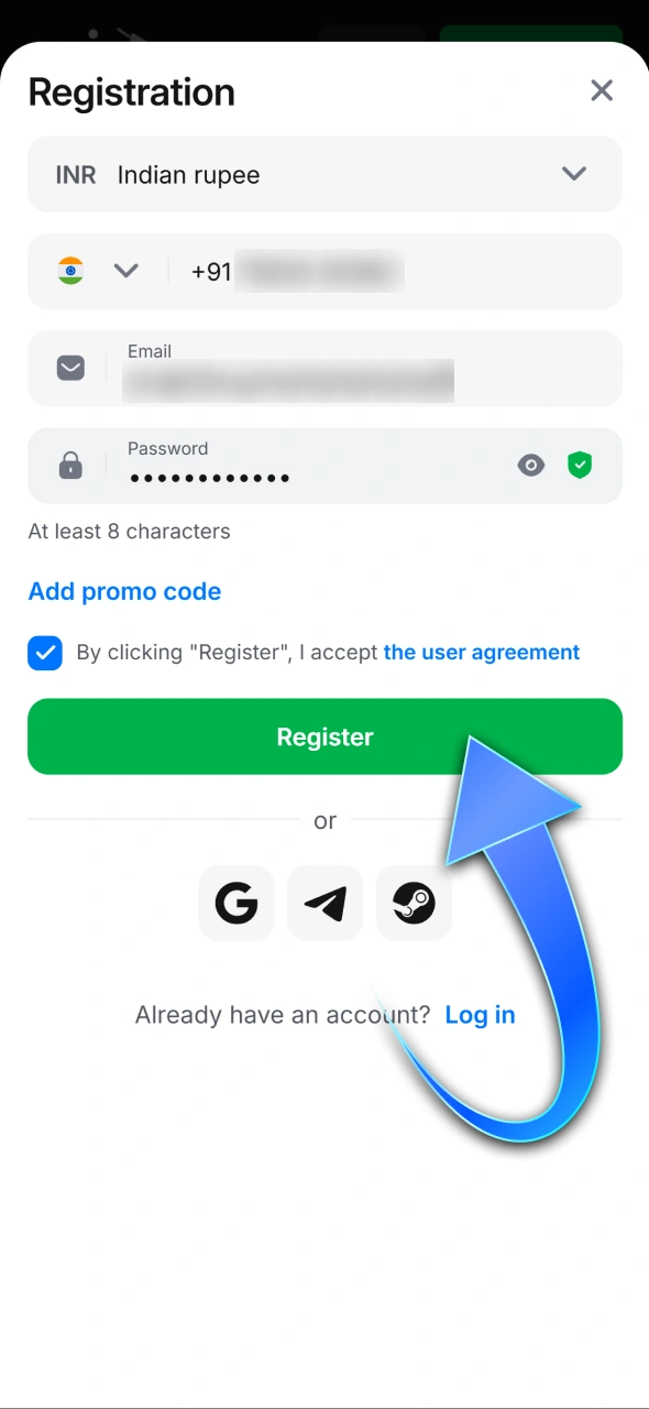 Fill in your personal details correctly to complete your 1win setup.