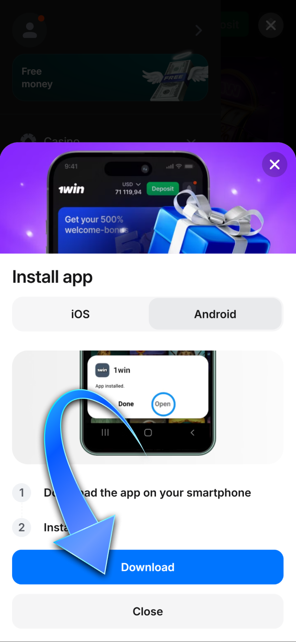 Visit the 1win app to use exclusive mobile promo codes.